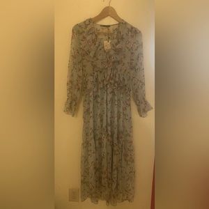 ZARA long sleeve floral maxi dress light blue